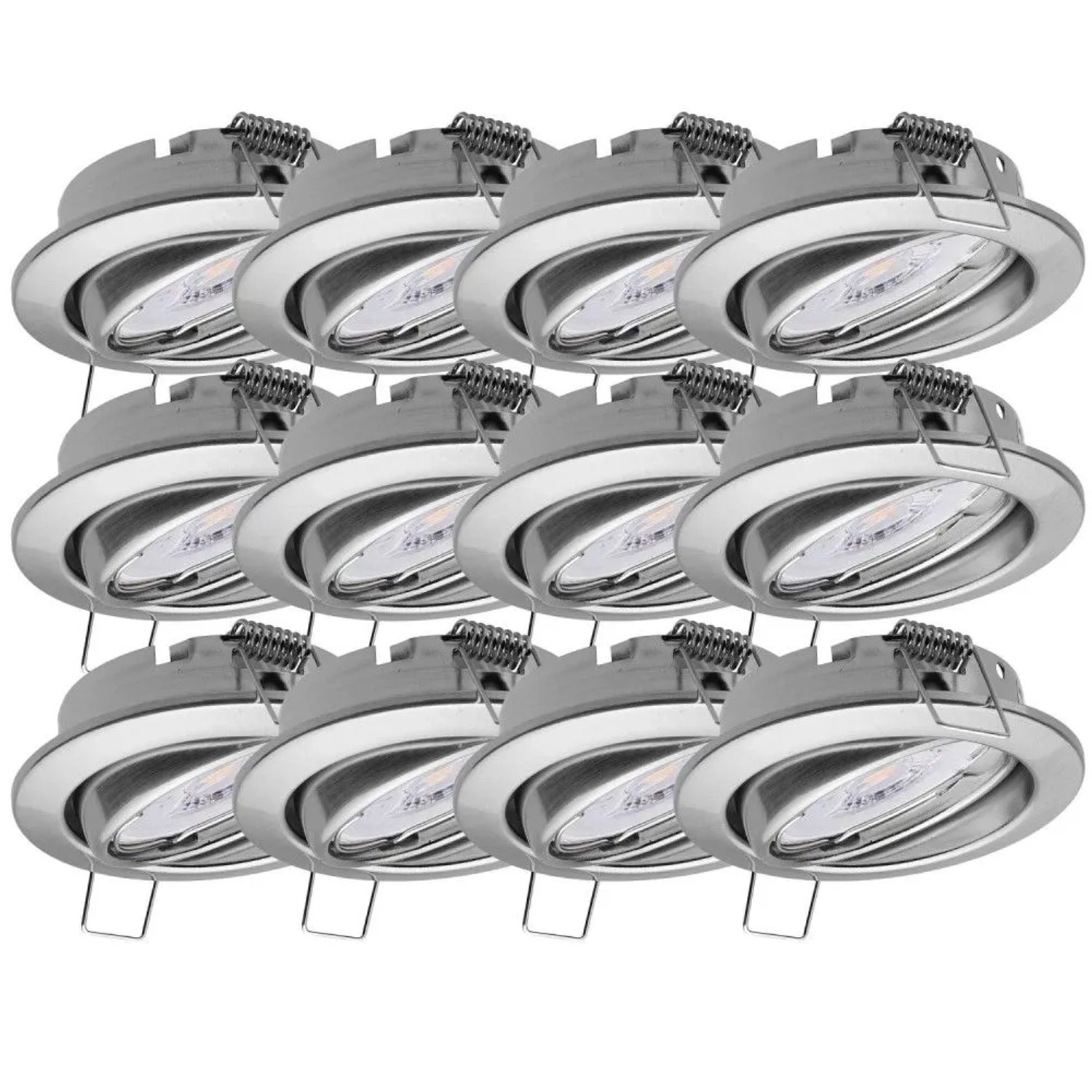 Oktaplex Dijon 12er Set LED-Einbaustrahler Warmweiß 3000K 1,9W Energieklasse A Schwenkbar Edelstahl-Optik 230V Ø 68mm