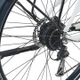Detailaufnahme Hinterrad des Prophete Urbanicer 2.0 E-Bikes in Kreide Matt mit Shimano Alivio 9-Gang Schaltung.