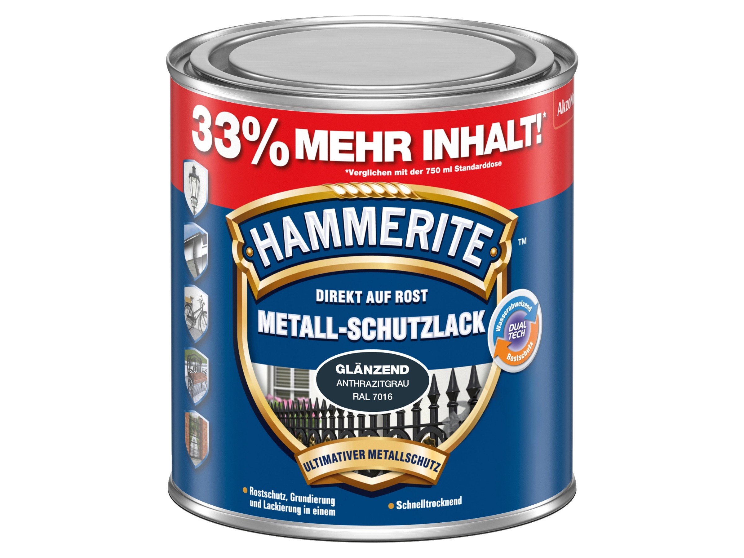 Hamburger Lack-Profi Metallschutzlack Glänzend Fehgrau RAL 7000 – 1 Liter, UV-beständig, Für Innen/Außen