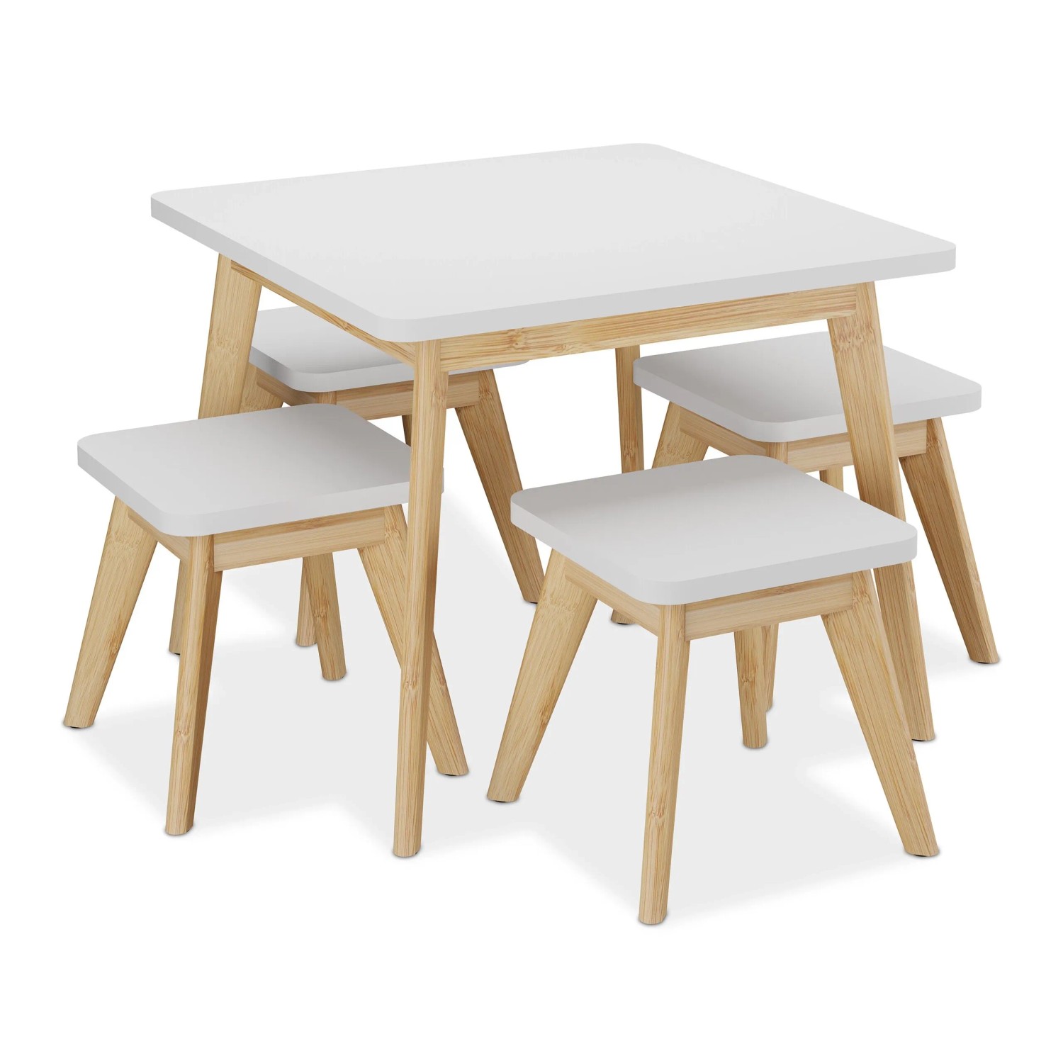 Relaxdays Kindersitzgruppe 5-teilig MDF Bambus Weiß Natur 49 cm x 60 cm x 60 cm