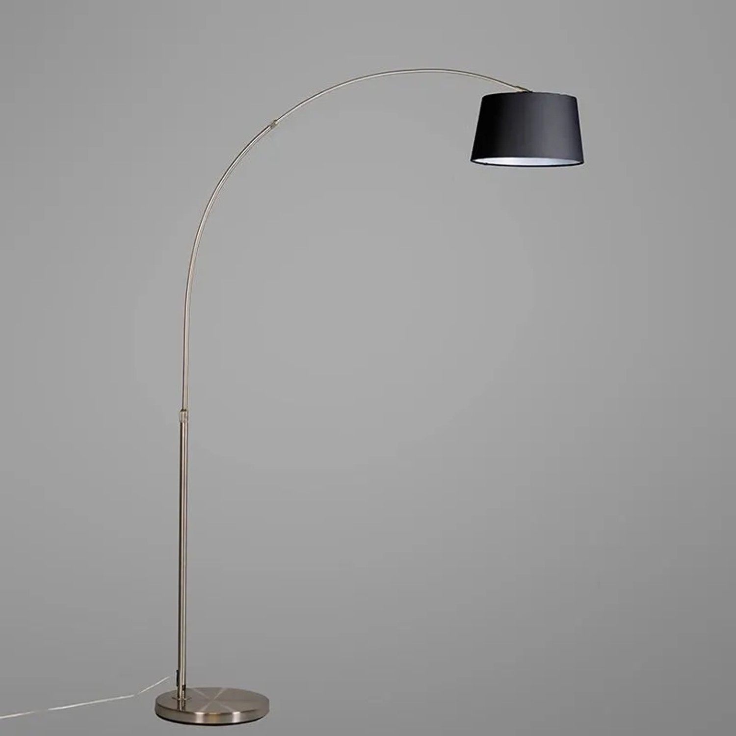 QAZQA Moderne Bogenlampe aus Stahl mit Schwarzem Stoffschirm Arc Basic_8