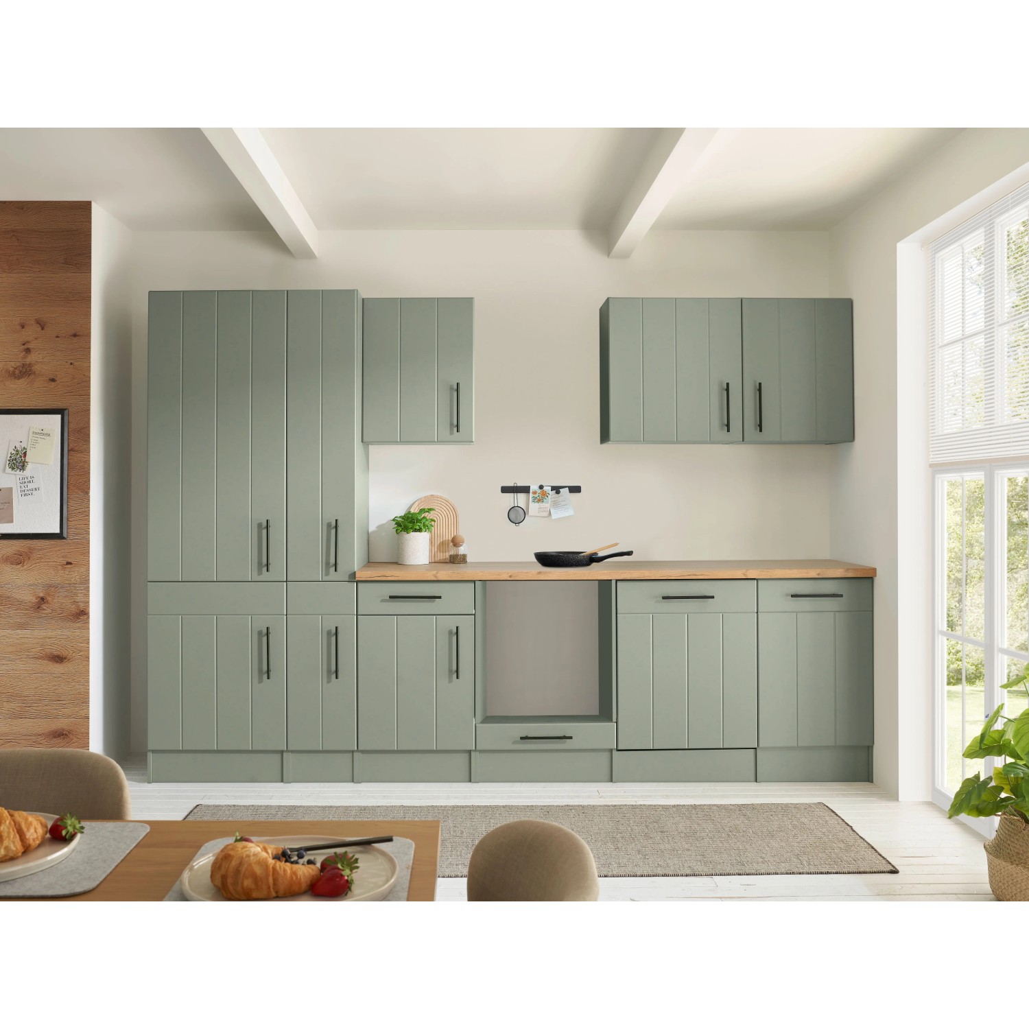 Respekta Küchenzeile Anton Landhaus Schilfgrün 310 cm ohne E-Geräte