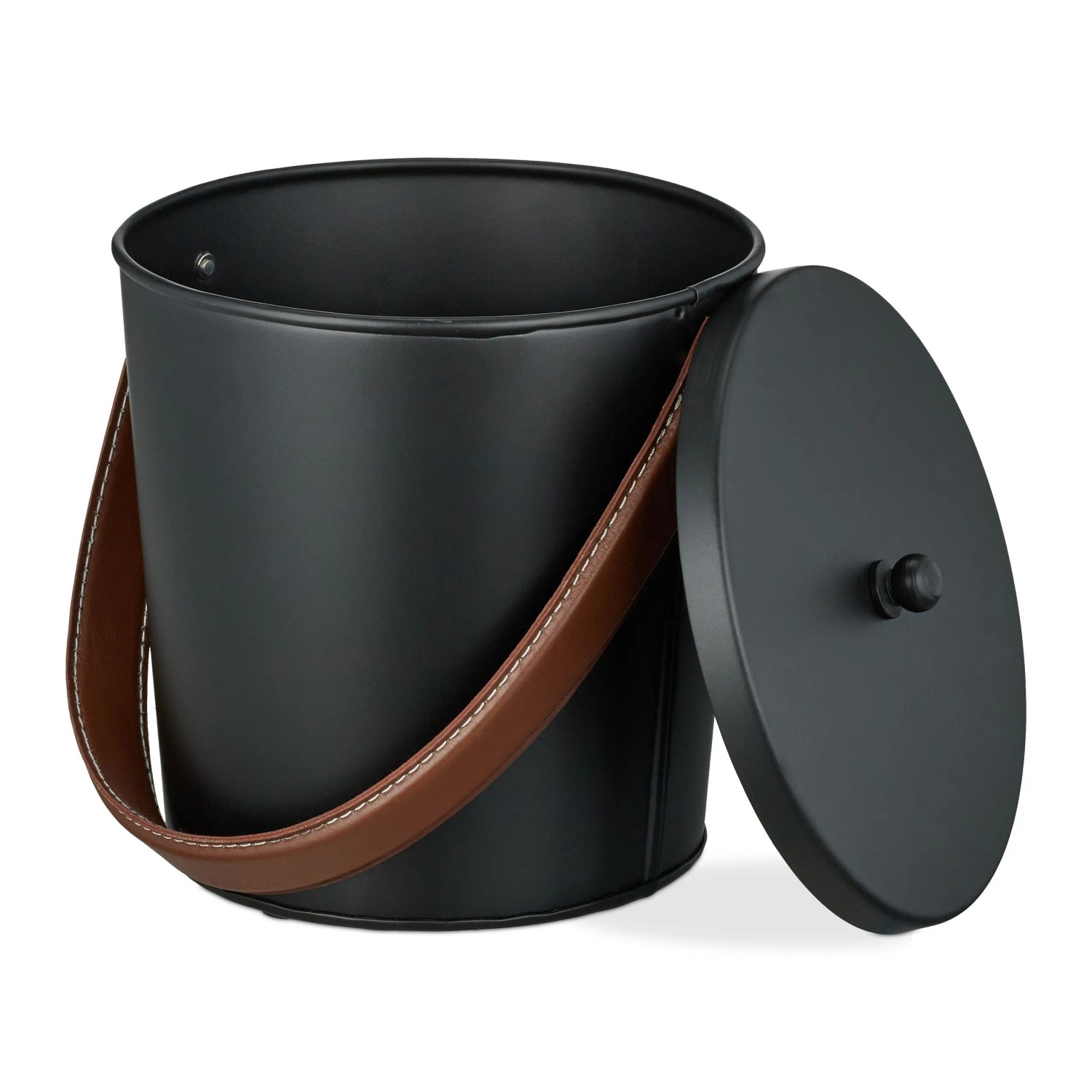 Relaxdays Ascheeimer Eisen Schwarz mit Deckel 21 cm x 22 cm 4,5 Liter 0,8 kg