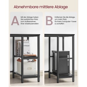 Vasagle L-förmiger Schreibtisch, schwarzer Computertisch mit Regalfächern für PC-Tower oder Zubehör.