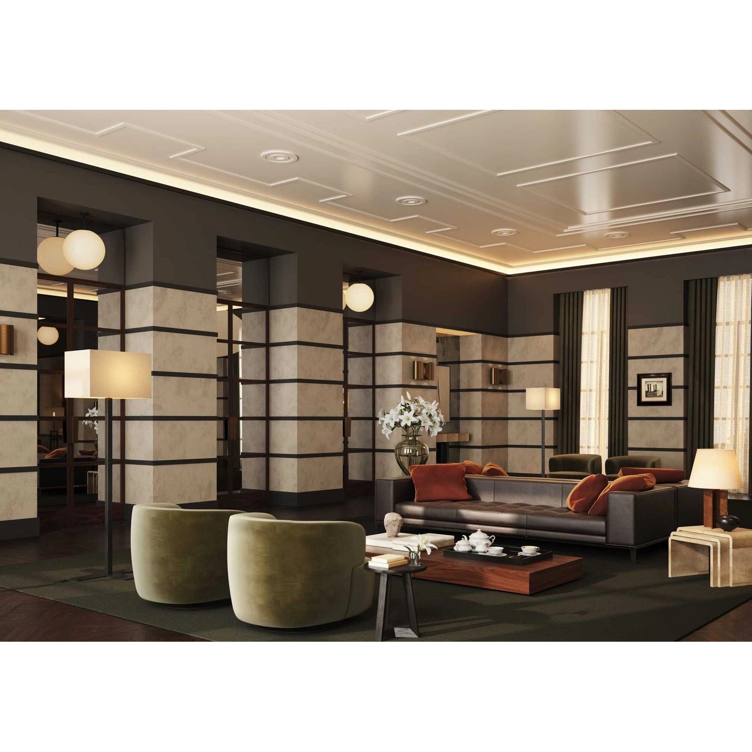 Wohnraum mit NOEL & MARQUET NMC AD23 Eckleisten (13 Stk.) an der Decke für indirekte Beleuchtung.