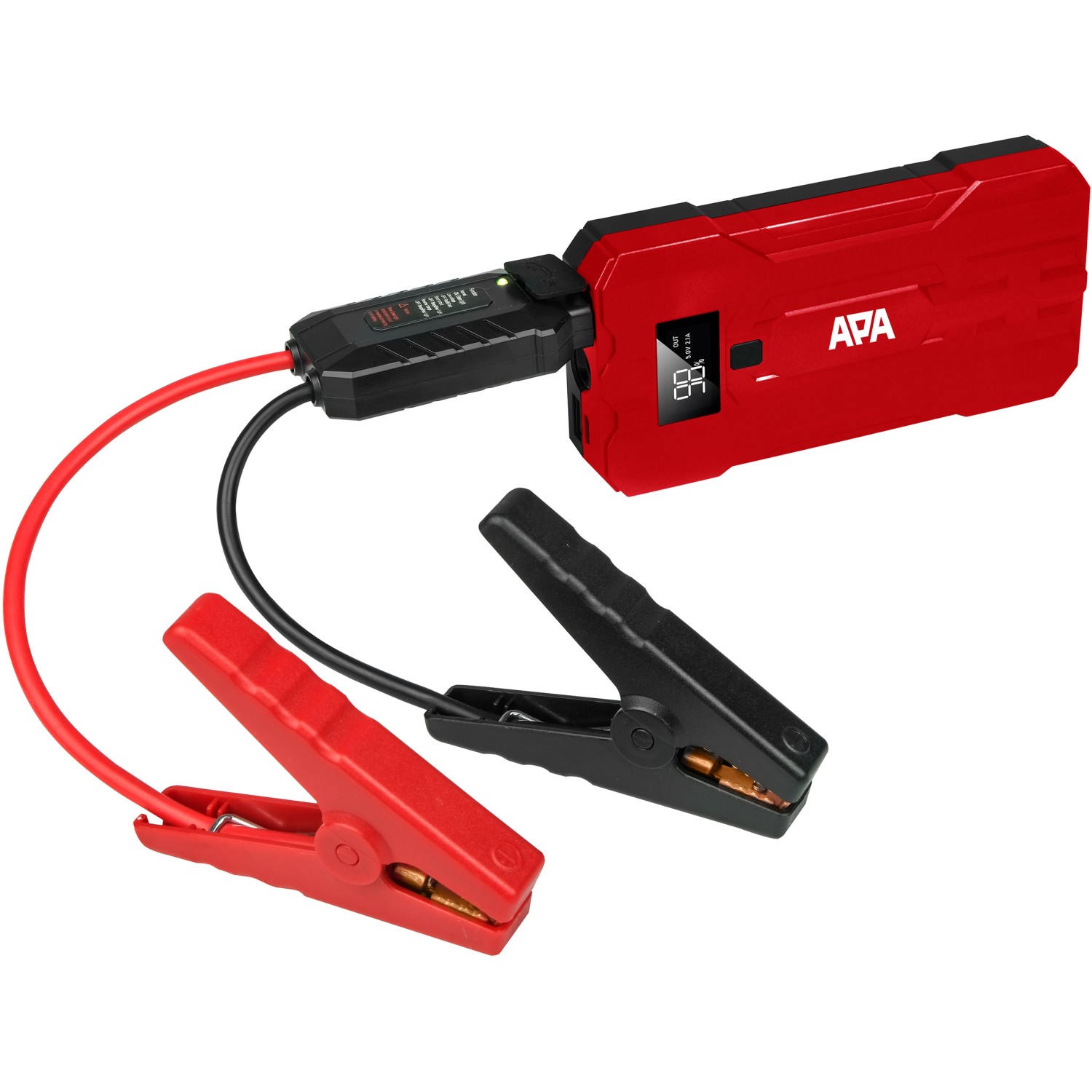 Rotes Apa Schnellstartsystem Lithium Powerpack 10.000 mAh mit Starthilfekabeln.
