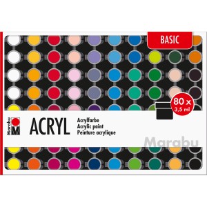 Marabu Acrylfarben-Set Basic mit 80 Farben à 35 ml. Vielfältige, deckende Farbauswahl für Künstler.