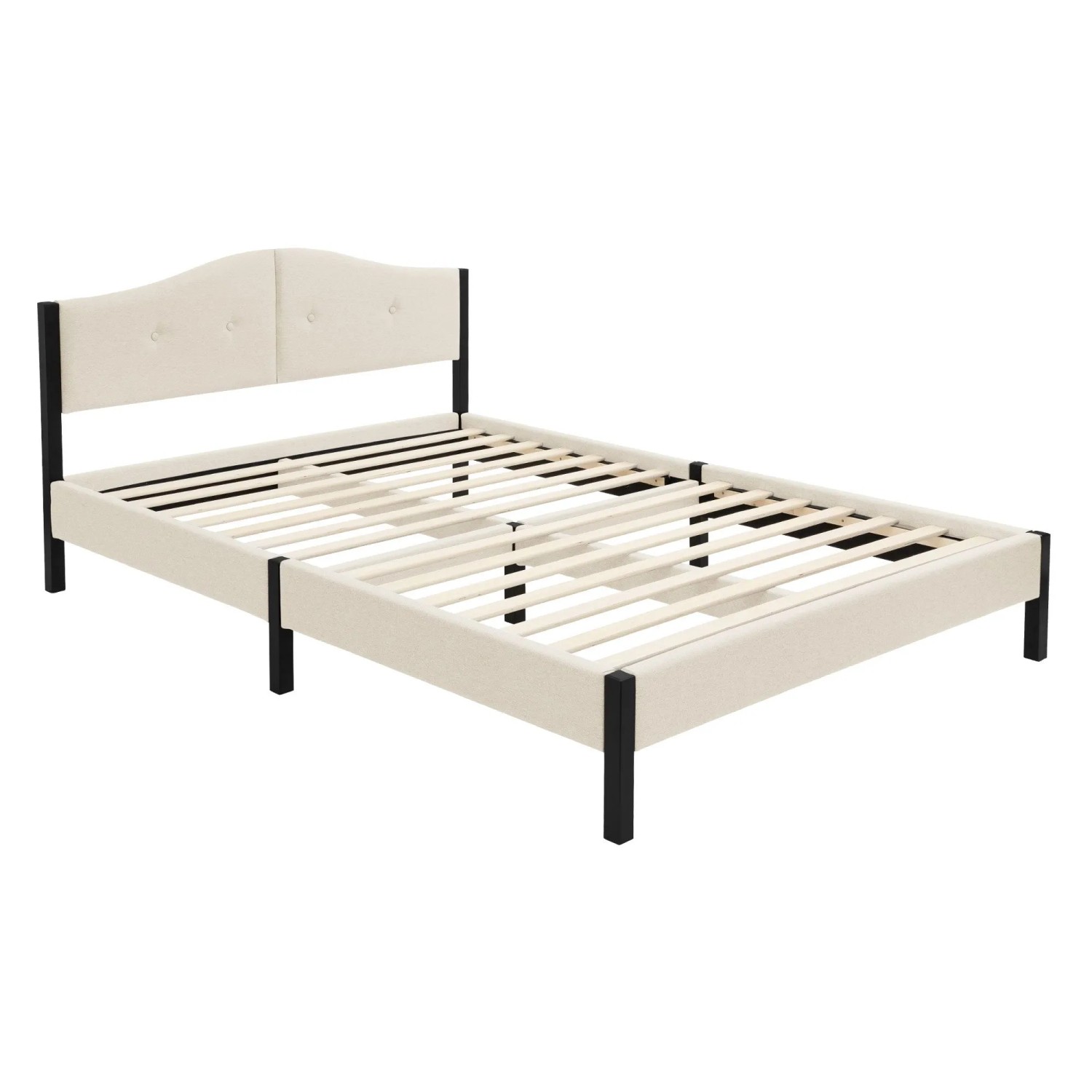 ML-Design Polsterbett 140x200 cm Beige mit Lattenrost & Leinenstoff