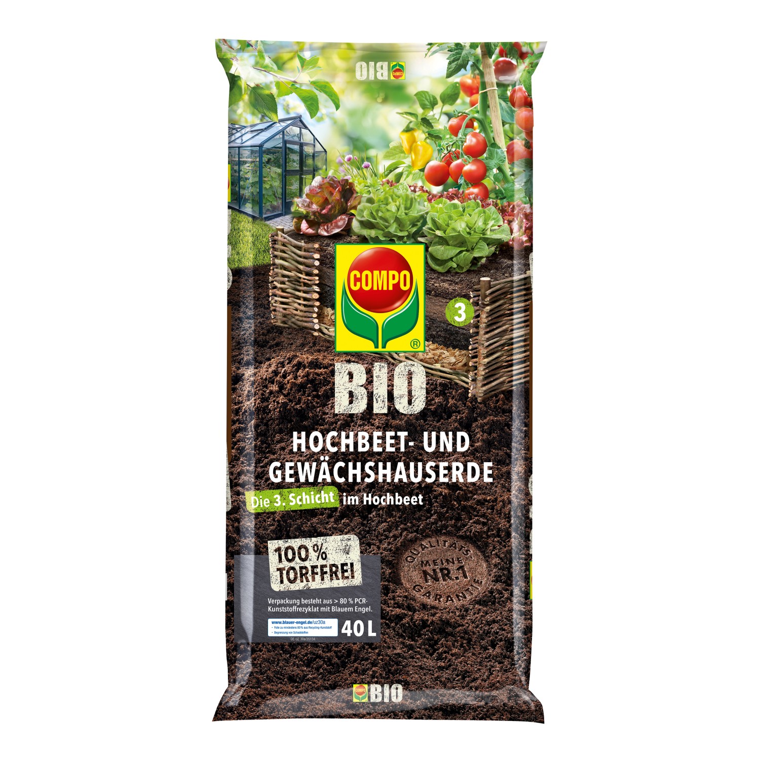 Compo Bio Hochbeet- und Gewächshauserde Torffrei 40 l