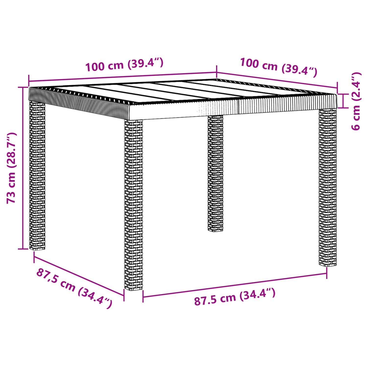 vidaXL Garten-Essgruppe, 5-teilig, weißes Poly Rattan, Abmessungen