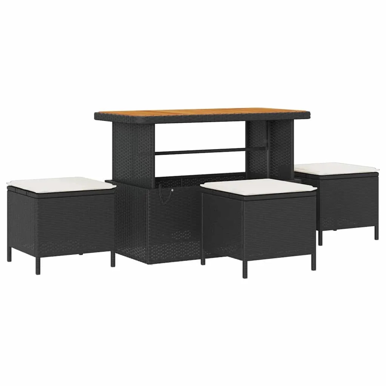 Schwarzes 9-teiliges vidaXL Garten-Sofa-Set aus Polyrattan mit Tisch und Hockern.