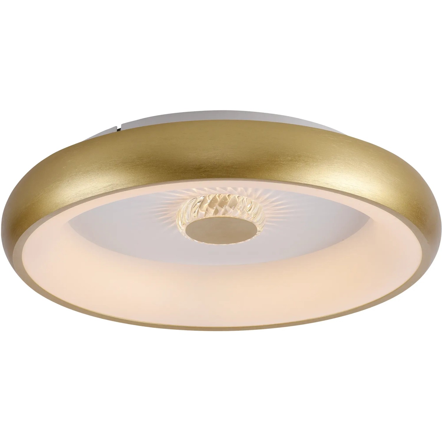 LED-Deckenleuchte Vertigo in Messing-Optik, Ø 46,5 cm, mit Kristall-Effekt für Wohnräume.