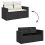 vidaXL Garten-Sofagarnitur, 8-teilig, schwarz, Poly Rattan mit Kissen und Stauraum unter der Sitzfläche.