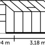 Skizze des schwarzen Halls Gewächshauses Burford 610 mit Maßangaben, 6,1 m² inkl. Fundament.