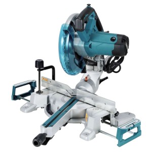 Makita Zug-, Kapp- & Gehrungssäge 260mm, silber-türkis, mit transparentem Sägeblattschutz für präzise Schnitte.