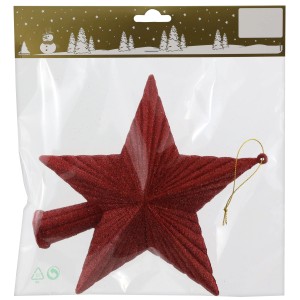 Rote Baumspitze in Sternform mit Glitter, 19 cm, Weihnachtsbaumschmuck.