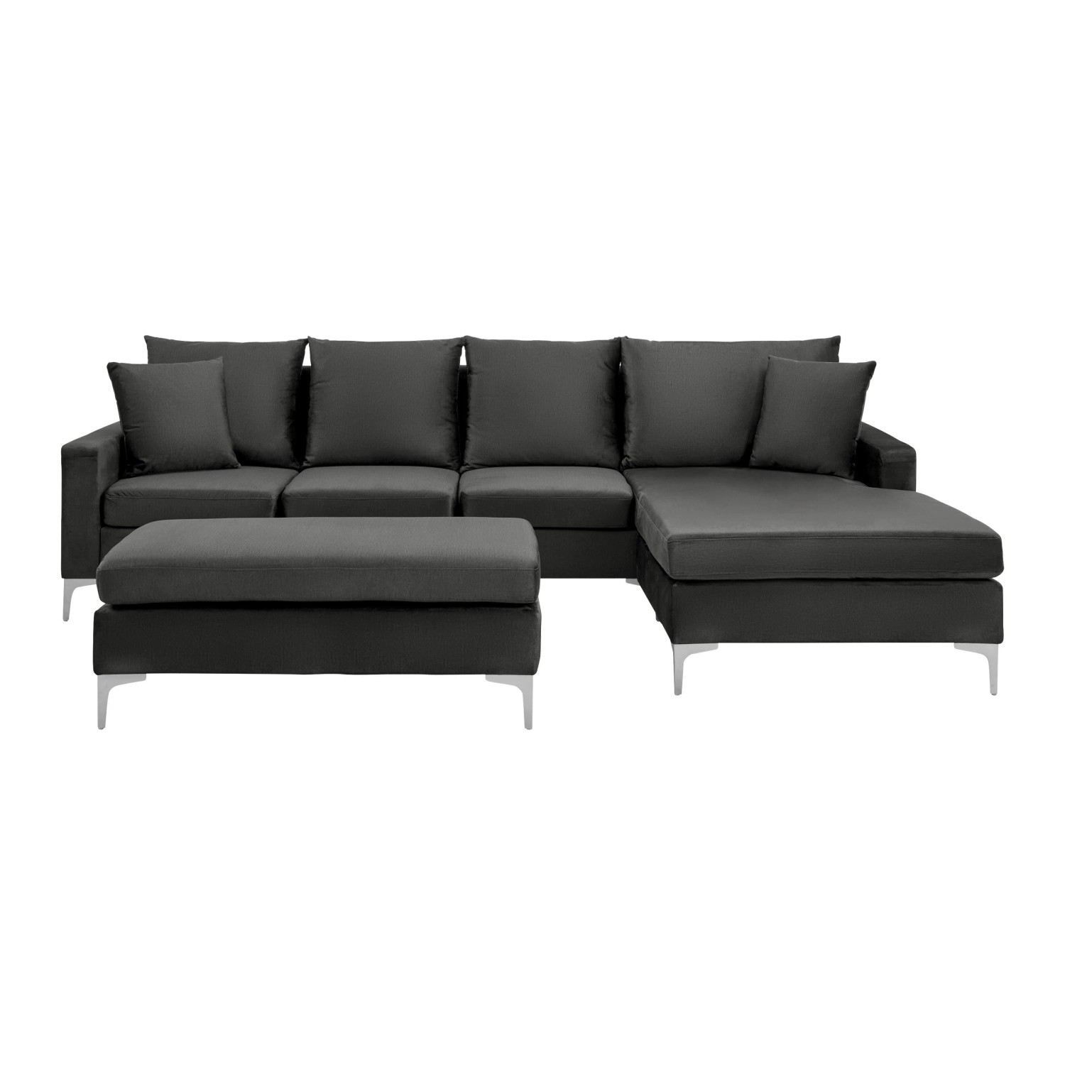 Bessagi Home Wohnlandschaft Alondra Dunkelgrau Webstoff mit Hocker
