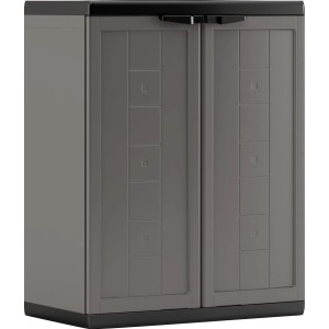 Dunkelgrauer Kunststoffschrank Jolly, 68x85x39 cm, mit Doppeltür und Einlegeboden.