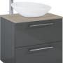 Maximus Waschbeckenunterschrank Stylo Anthrazit, 60 cm breit, mit zwei Schubladen und Aufsatzwaschbecken.