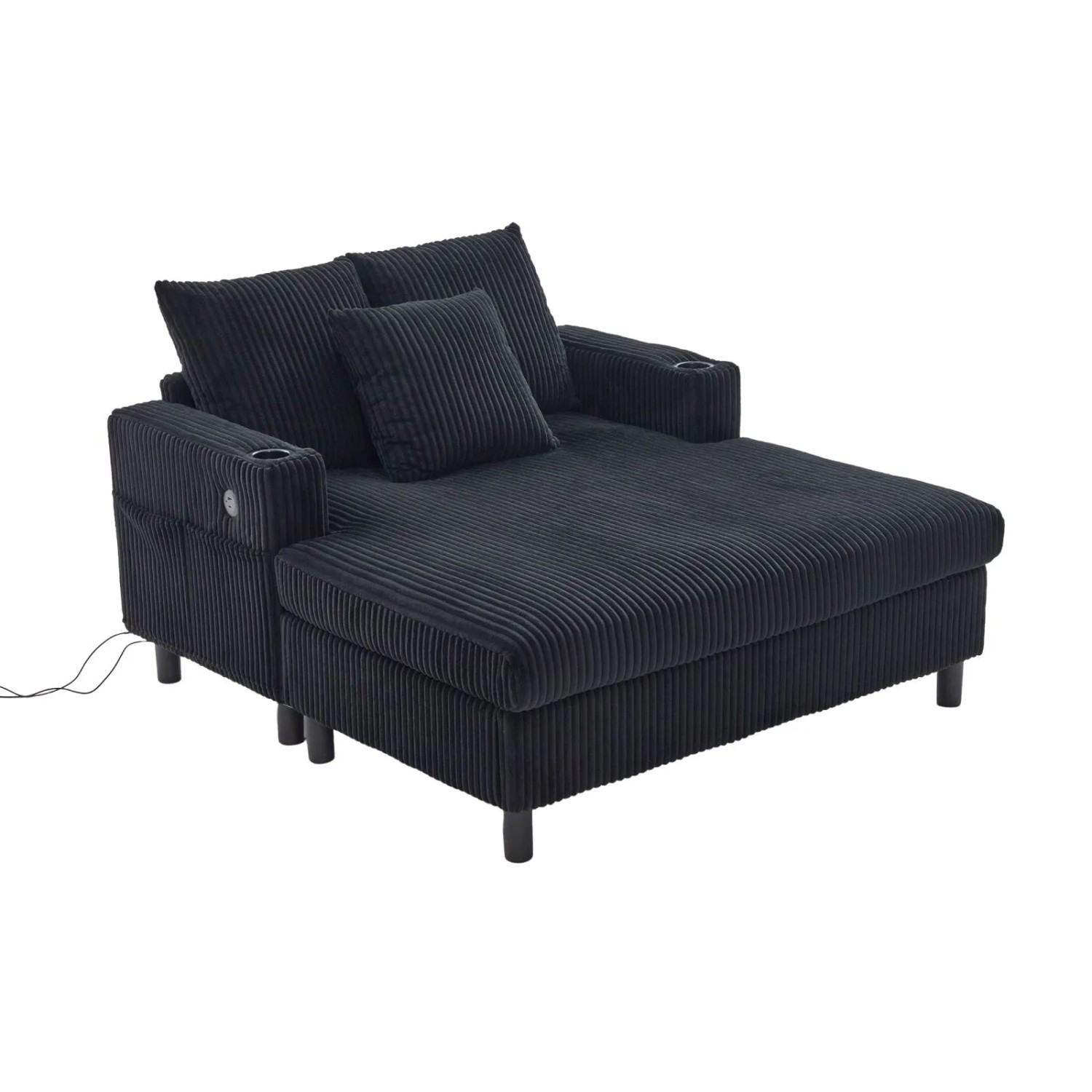 PXloue Sofa Schlafsessel Relaxsessel mit LED USB Getränkehalter Corduroy Schwarz