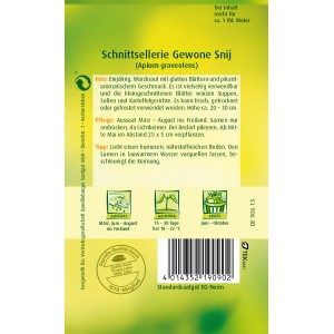 Samenpackung Quedlinburger Schnittsellerie 'Gewone Snij', aromatisches Würzkraut für Suppen und Soßen.