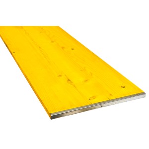 Gelbe Mehrzwecktafel aus Fichte/Tanne, 21x500x1500 mm, mit Kantenschutz.