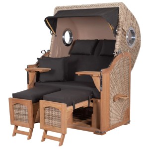 bene living Strandkorb Ammersee Teak, PE Shell, mit Bullauge, ausziehbare Fußstützen und Bistrotische.