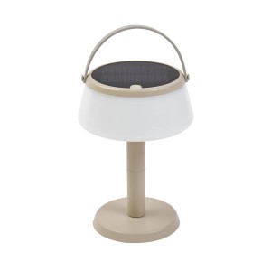 Moderne Lindby LED Solar-Tischleuchte Mikkel in Creme, dimmbar, IP44, mit Griff.