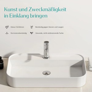 Modernes, eckiges Emke Handwaschbecken aus Keramik, 50x40 cm, mit Hahnloch für Aufsatzmontage.