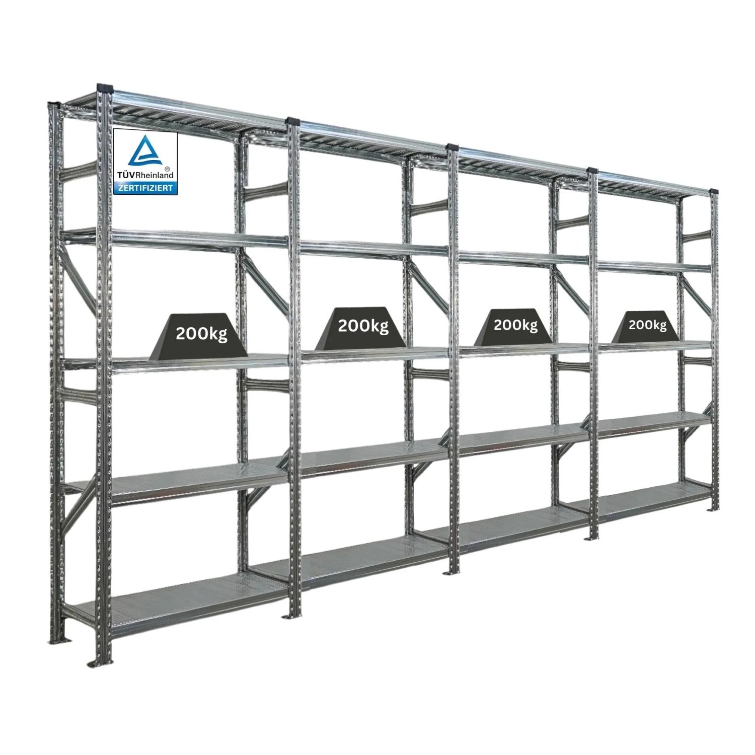 PROREGAL Fachbodenregal Stecksystem Proximo Grundregal HxBxT 200 x 120 x 50 cm 8 Ebenen Fachlast 235 kg Beidseitig Verzinkt