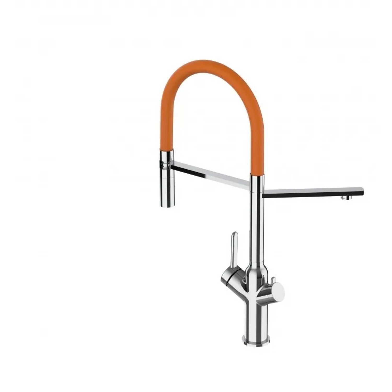 VIZIO 3-Wege Küchenarmatur mit orangefarbenem Auslauf und Handbrause, 360° schwenkbar.