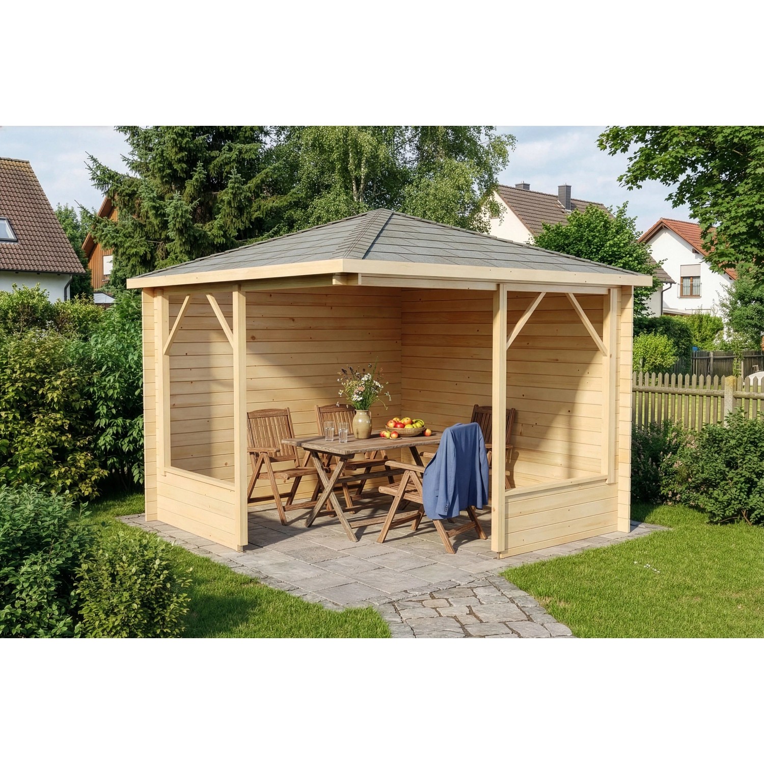 Alpholz Gartenhaus Maik-28 Spitzdach Unbehandelt 325 cm x 325 cm