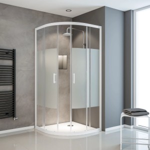 Schulte Runddusche Sunny, 90x90cm, mit alpinweißem Rahmen und sandgestrahltem Glas.