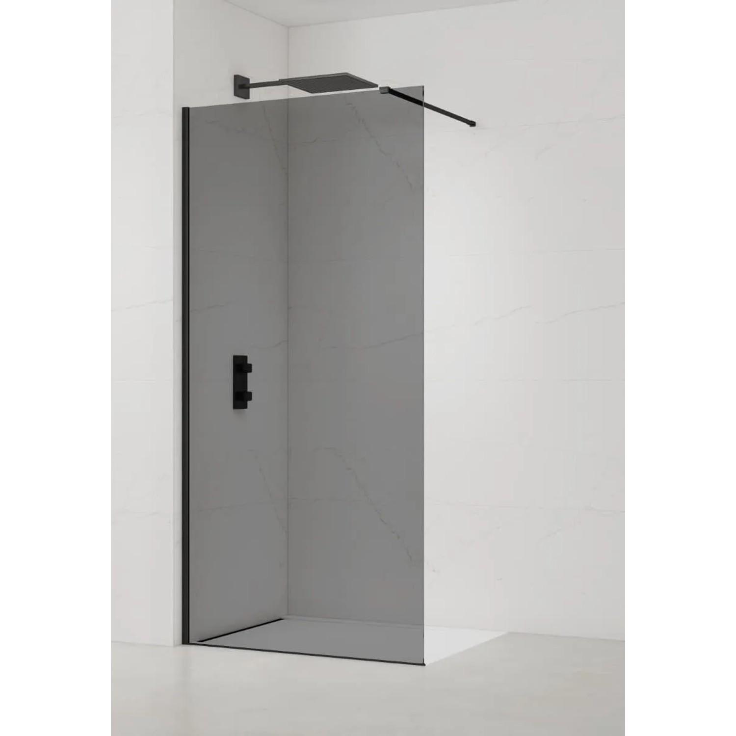 Swiss Aqua Technologies Walk In Duschabtrennung Duschwand 120CM 8MM Sicherheitsglas Glas Getönt Schwarz