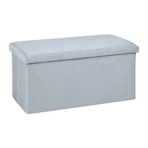 Relaxdays Sitzbank Samt Hellgrau Faltbar mit Stauraum 38 cm x 77 cm x 39 cm 4,9 kg