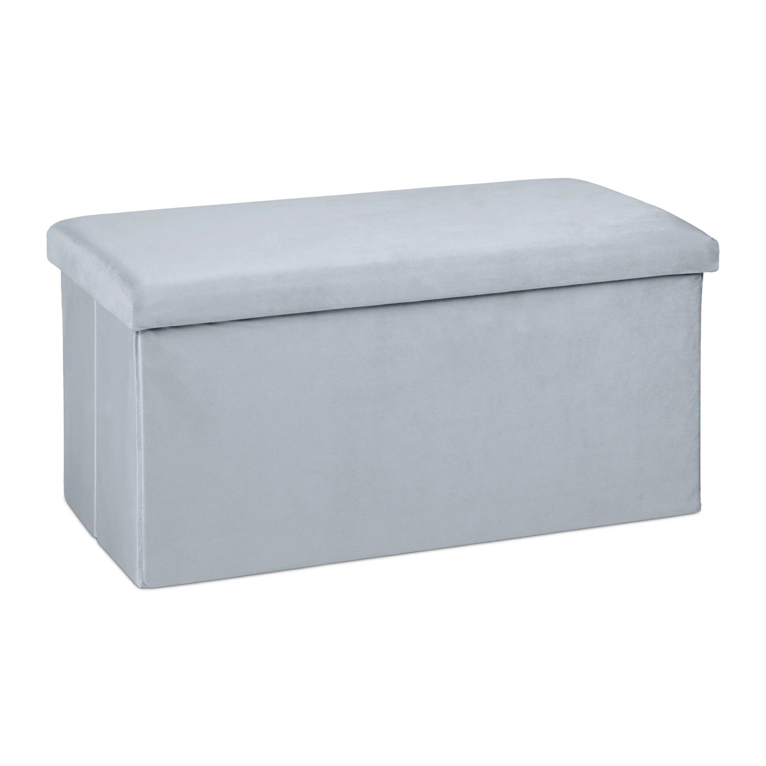 Relaxdays Sitzbank Samt Hellgrau Faltbar mit Stauraum 38 cm x 77 cm x 39 cm 4,9 kg