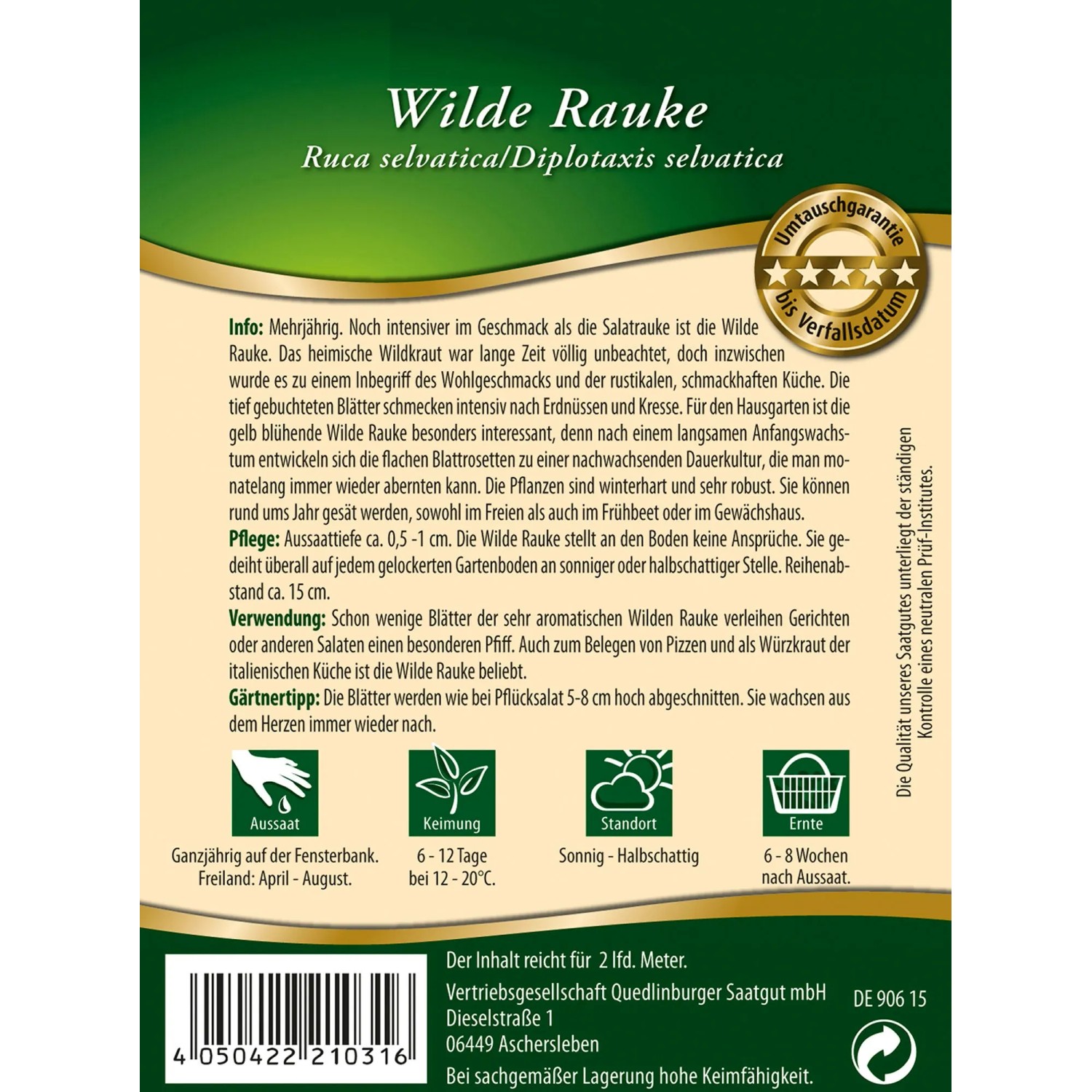 Samentüte Wilde Rauke von Quedlinburger: Mehrjährige Kräutersamen für Garten und Balkon.