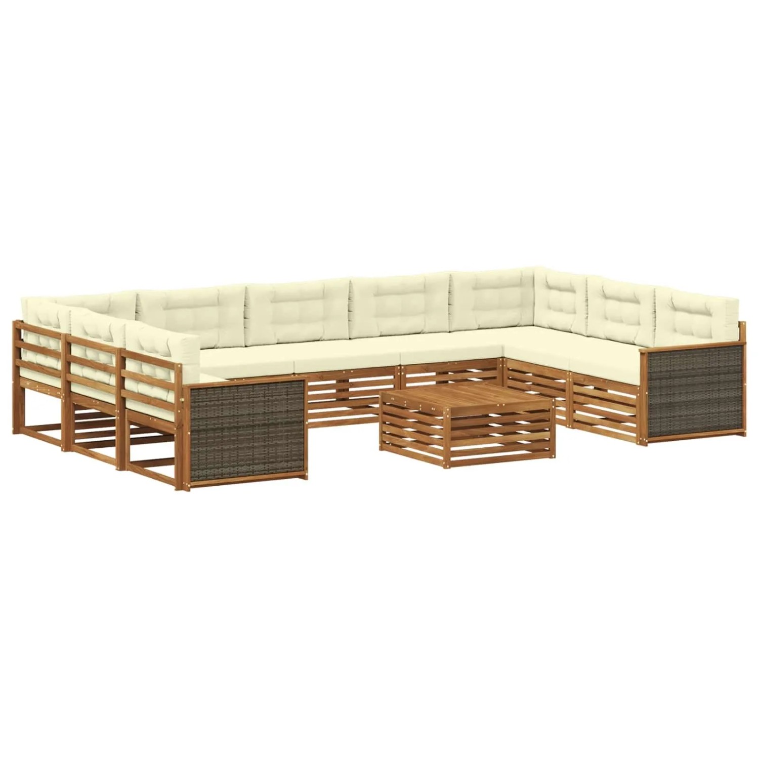 vidaXL Outdoor-Sofagarnitur 10 Stk Natur und Creme Massivholz Akazie 3383858