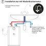 Installationsskizze AEG Kleinspeicher U5: Untertischmontage mit Niederdruckarmatur. Warmwasserbereitung.