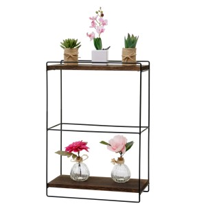 BERLINLODGE Wandregal HxBxT 50x35x17cm Massiv-Holz Metall Industrial 2 Regalböden Dunkelbraun Hängeregal Regal Küchenregal