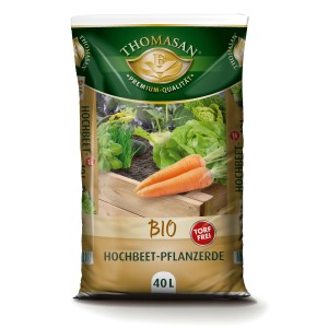 Sack Thomasan Bio Hochbeet-Pflanzerde 40L, torffrei für Gemüse, Beeren und Blühpflanzen.
