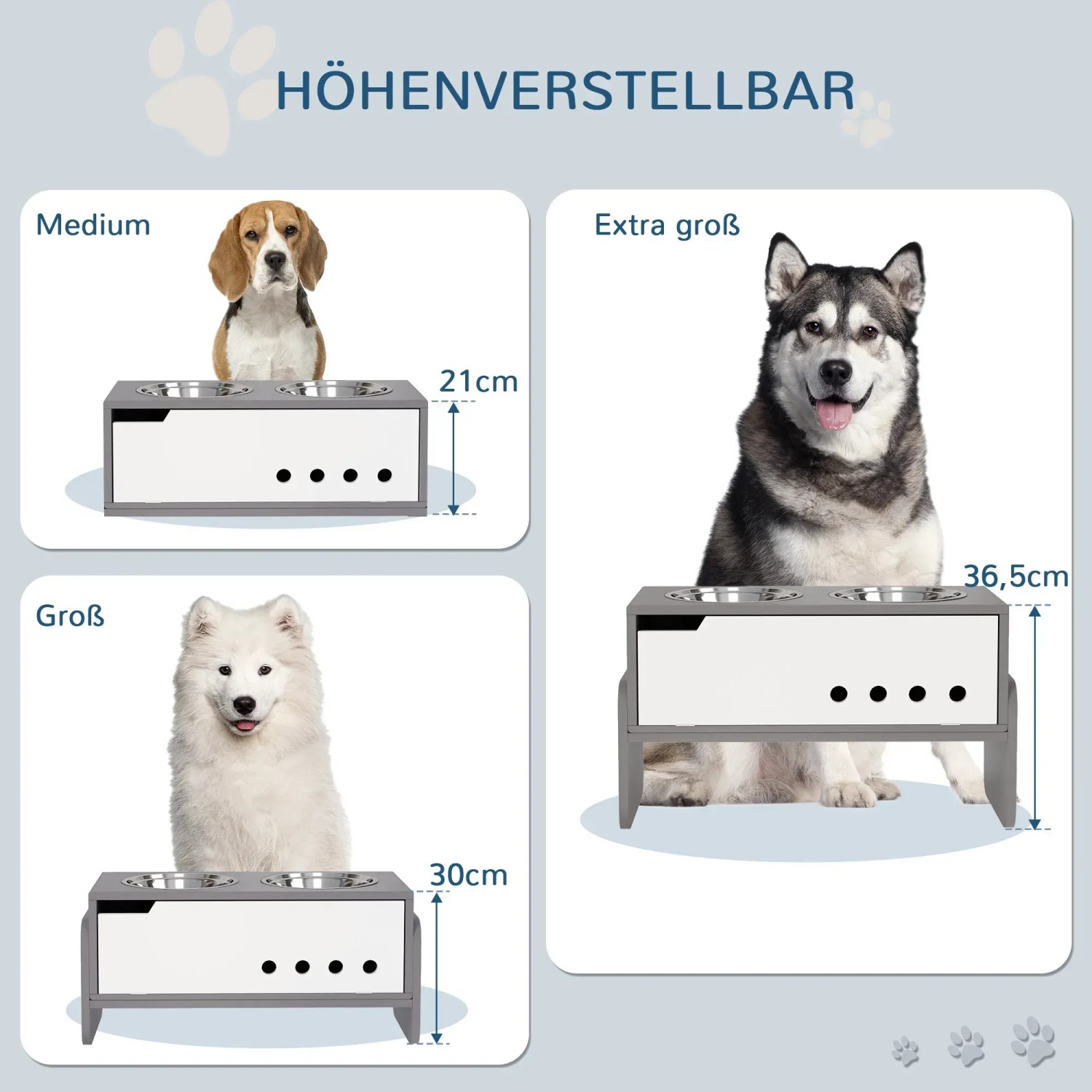 PawHut Hundenapf, höhenverstellbar, für kleine, mittelgroße und große Hunde.