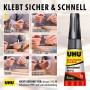 Uhu Sekundenkleber Mini 3x1g mit Box: Flüssigkleber für Porzellan, Kunststoff, Metall, Gummi, Holz und Keramik.