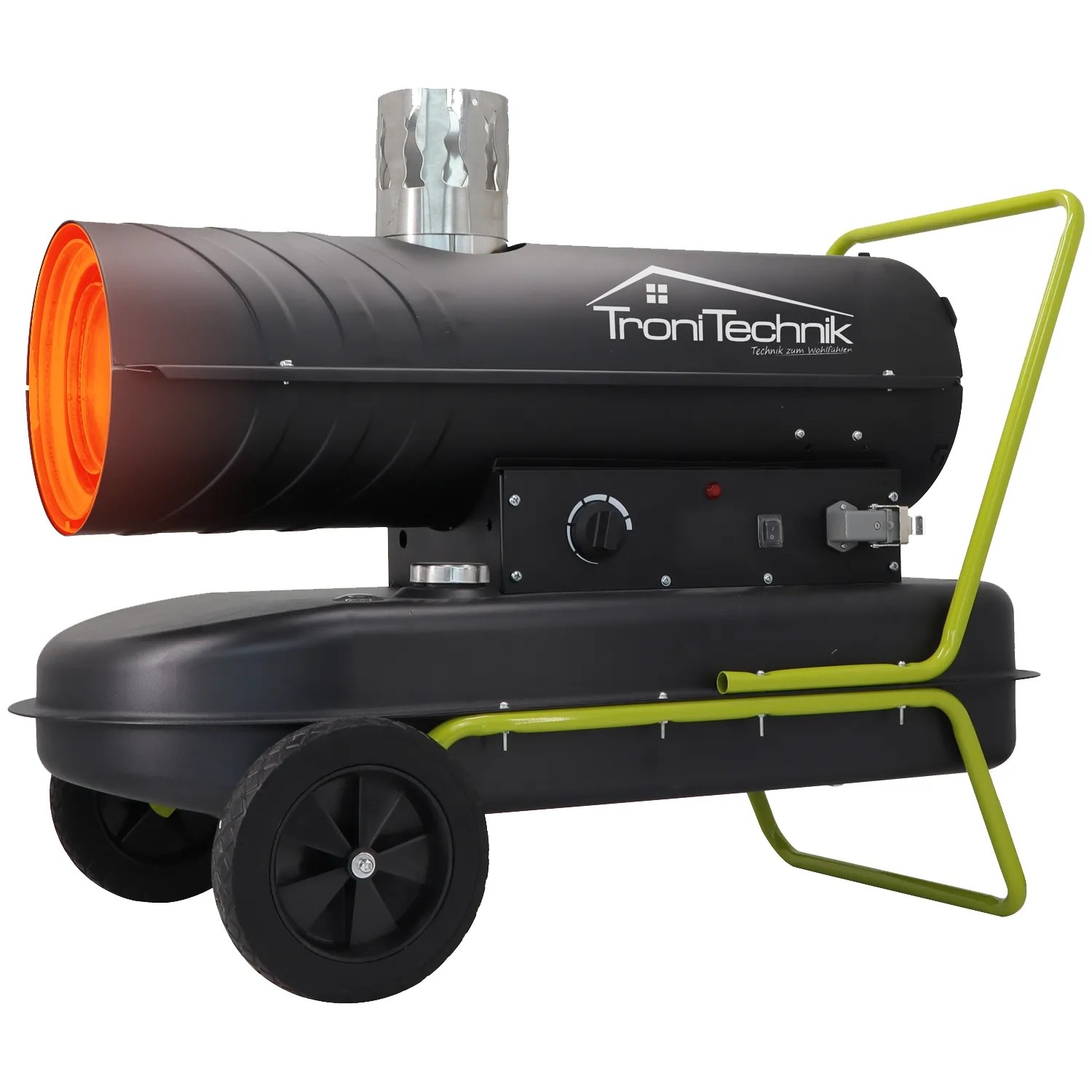 TroniTechnik Diesel Heizkanone 20kW mit Rädern und Tragegriff. Heizgerät in Schwarz.