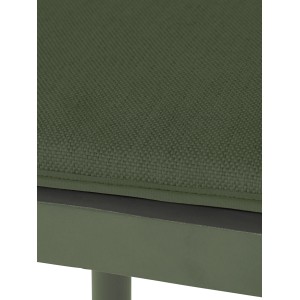 Detailaufnahme: Olivgrüner Lounge Hocker Punta Gorda mit Sitzauflage aus Stahlgeflecht.