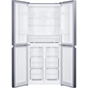 Geöffnete Wolkenstein Cross Door Kühl-Gefrierkombination WCD362NFDEIX im Inox Design.