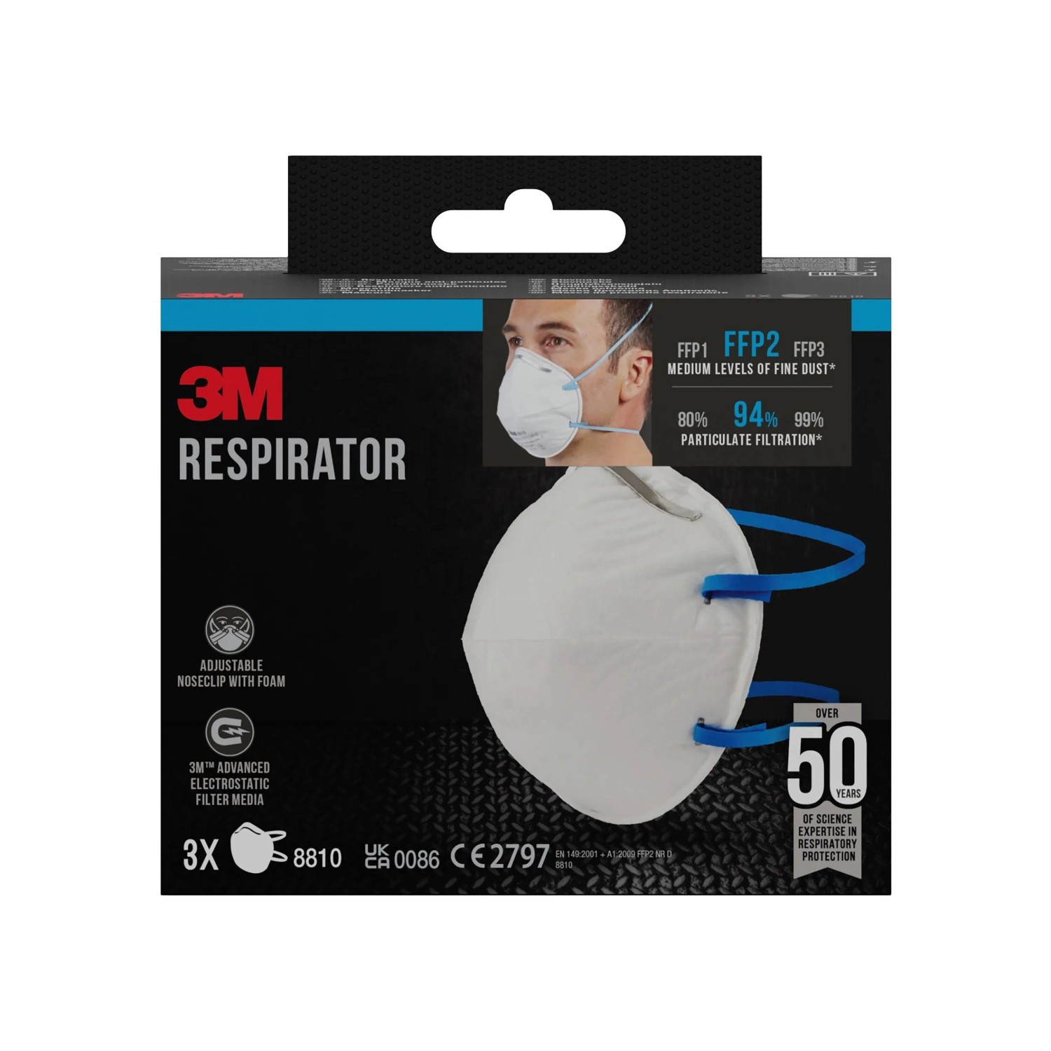 3er-Pack 3M Atemschutzmaske FFP2 ohne Ventil, weiß. Schutz vor Feinstaub beim Heimwerken.