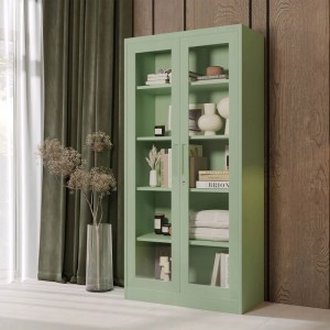 JAN NOWAK Vitrine AMELIA, pastellgrün, mit Glastüren und 4 Einlegeböden. Ideal für Büro und Wohnraum.