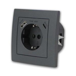 McPower FLAIR Schuko Steckdose Anthrazit mit USB C m Rahmen