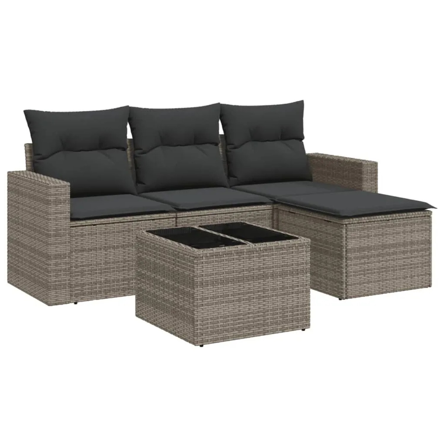 vidaXL 5-Tlg Garten-Sofagarnitur mit Kissen Grau Poly Rattan 3251217